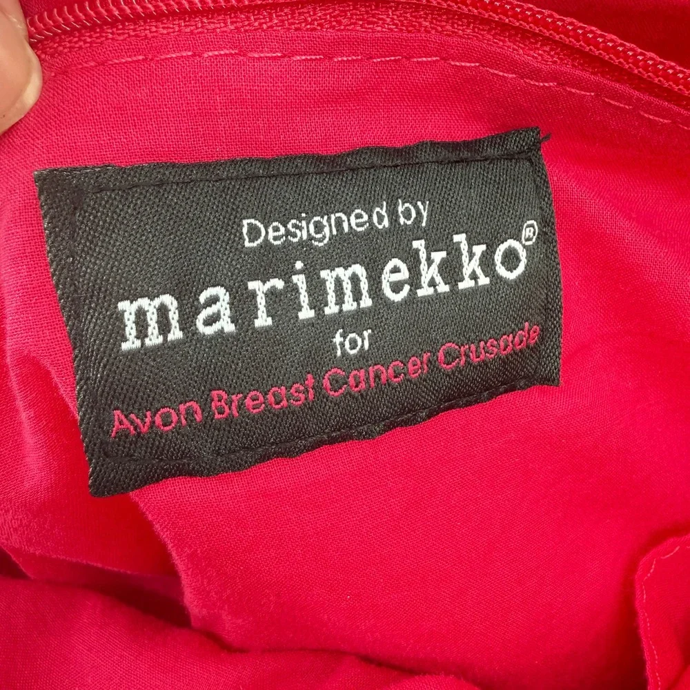 Marimekko Unikko Floral Tote Bag Womens Red Pink Canvas Zipper Shoulder Bag